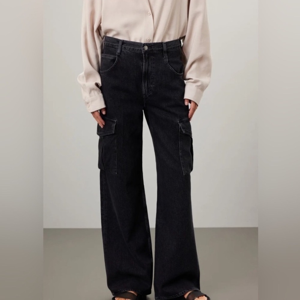AGOLDE Minka High Rise Black Cargo Wide Leg Denim Jeans Size 26